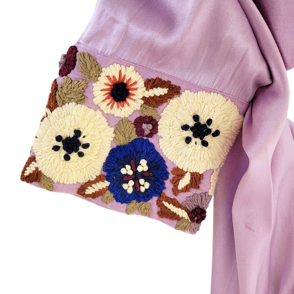 La Fuori Lavender Silk Embroidered Floral Shirt Women's XL with Original Tags - Picture 6 of 9